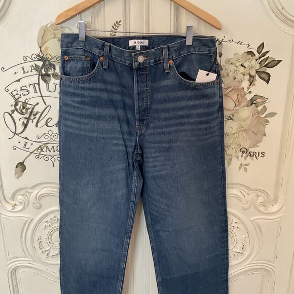 Re/Done Jeans Women's 34 Bay Fade Med Wash Straight Leg Button Front NWT - Picture 4 of 16